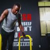 African American Muscle Fitness Man workout at the gym. workout exercises concept